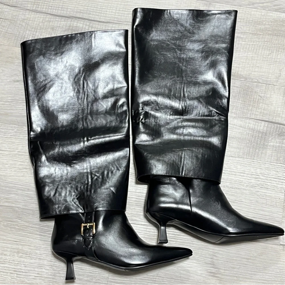 Vaila Monica Wide Calf Black Knee-High Women's Boots, 11